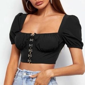 Black puff sleeve Hooke milkmaid top